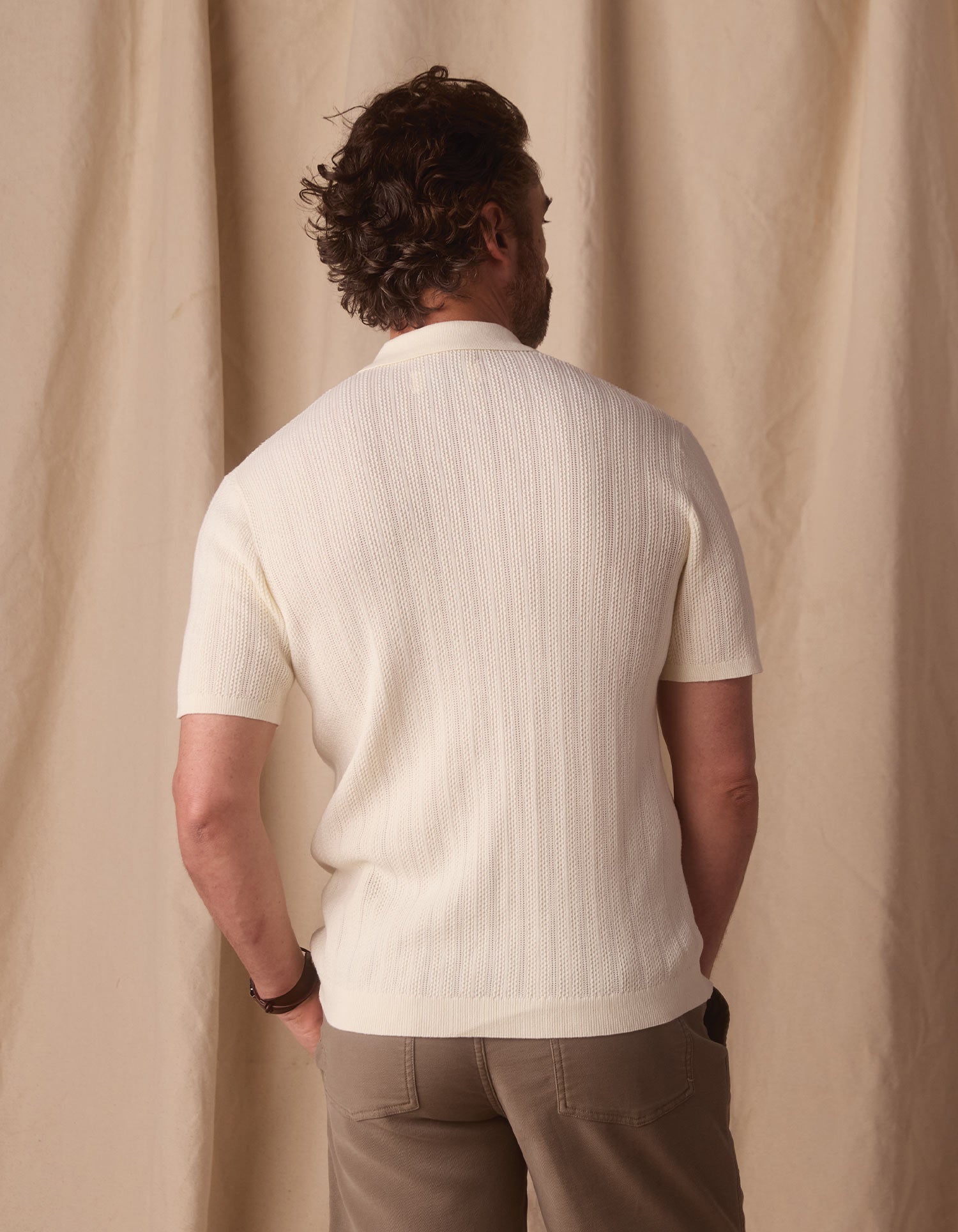 Men | Robles Textured Knit Camp Button Up | Ivory