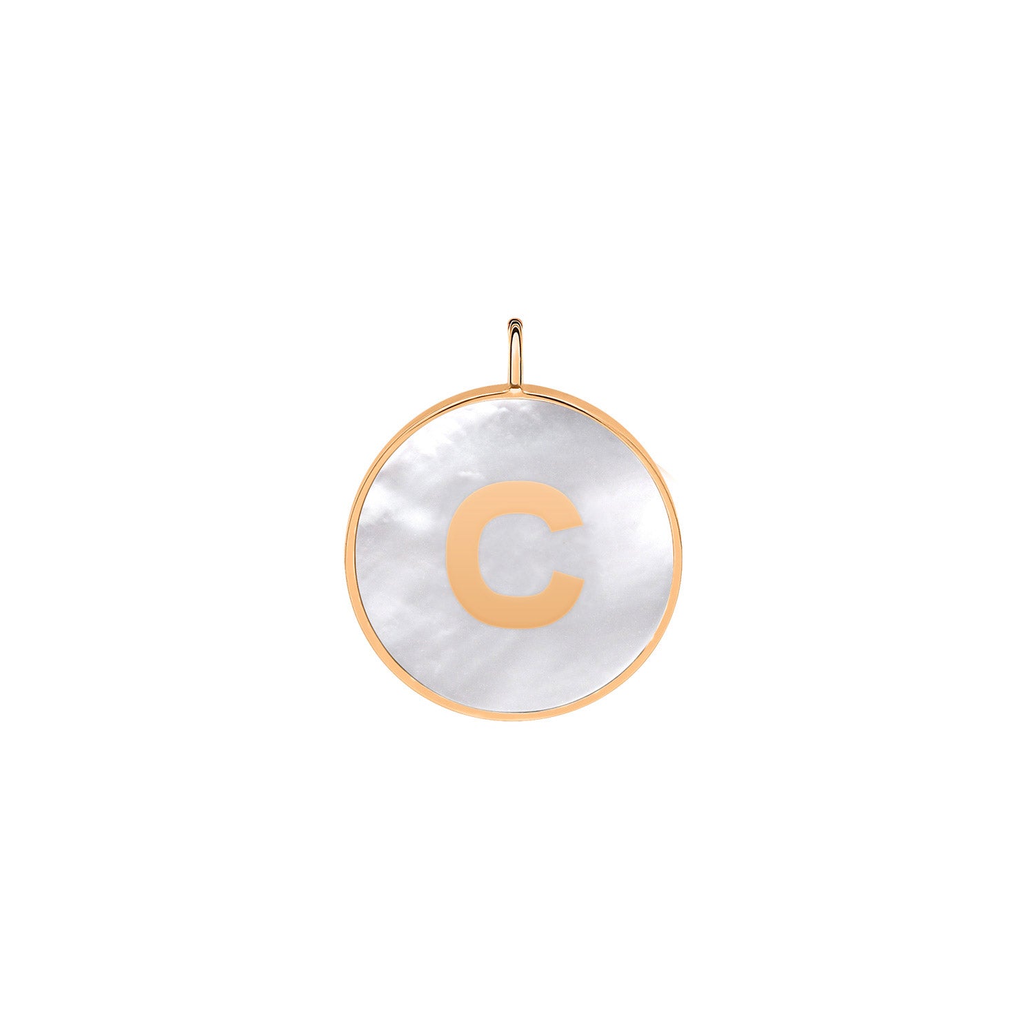 C | Initial Ever White Mother of Pearl Disc Pendant | 18K Rose Gold