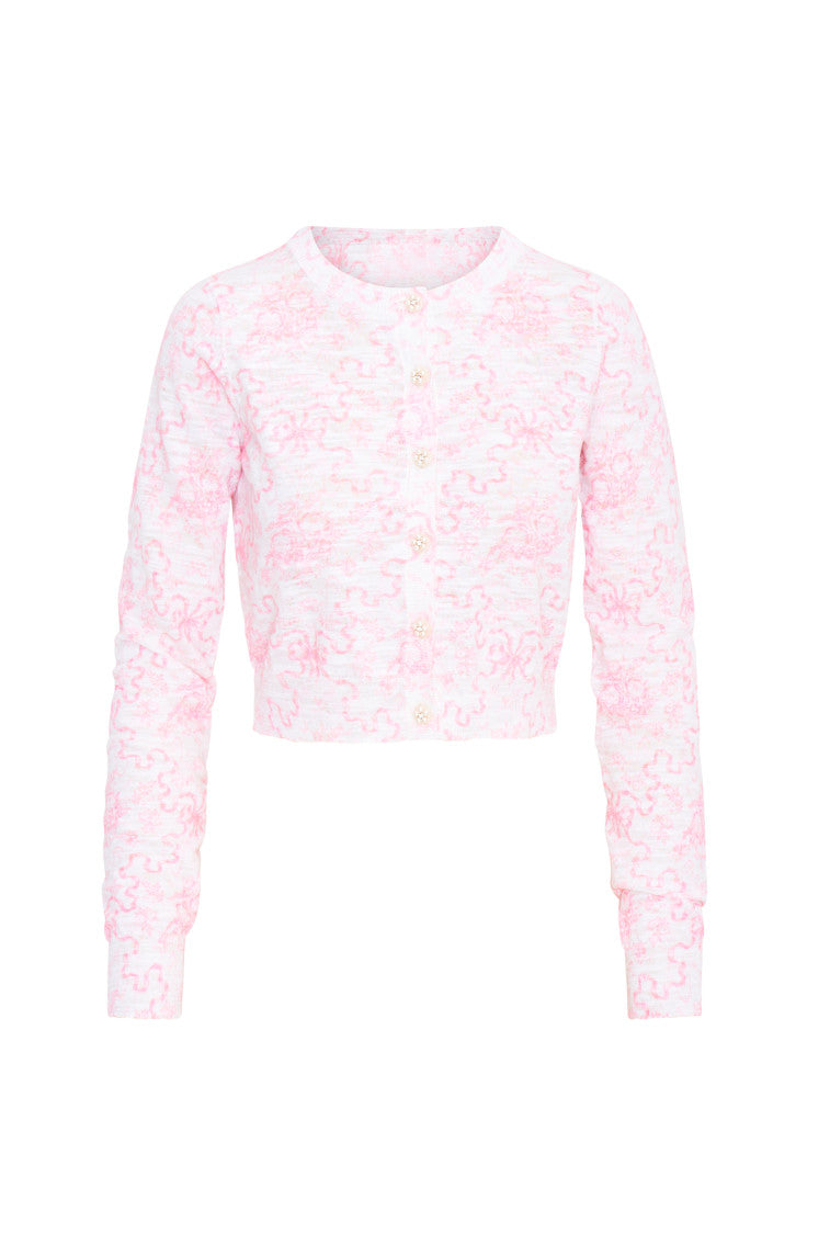 Womens | Pinky Bow Print Cardigan | Bubblegum Blast