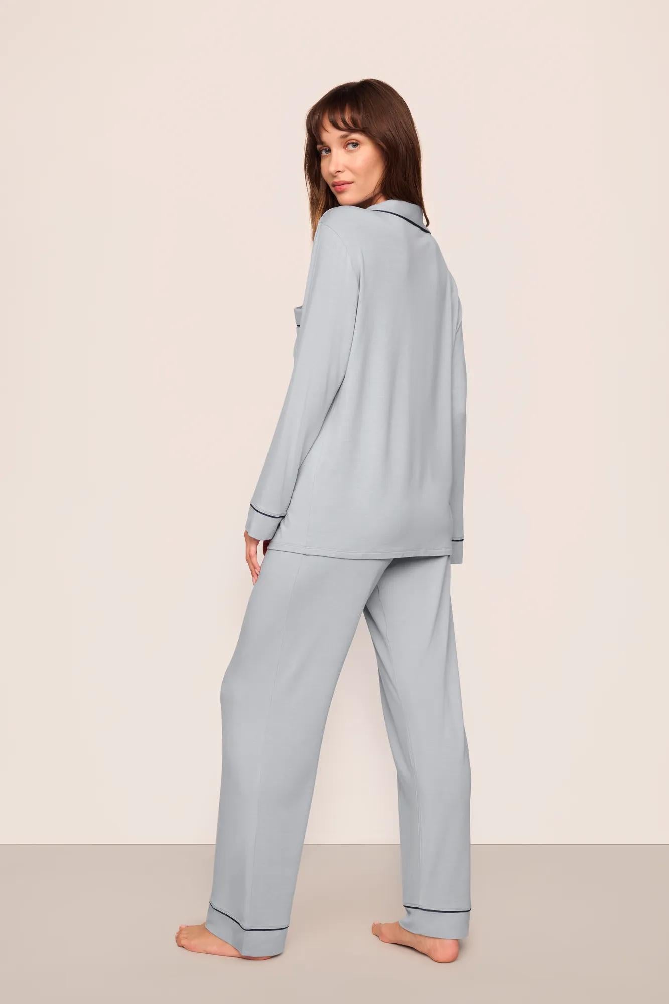 Womens | Gisele TENCEL Modal Long PJ Set | Gray Dawn/Navy