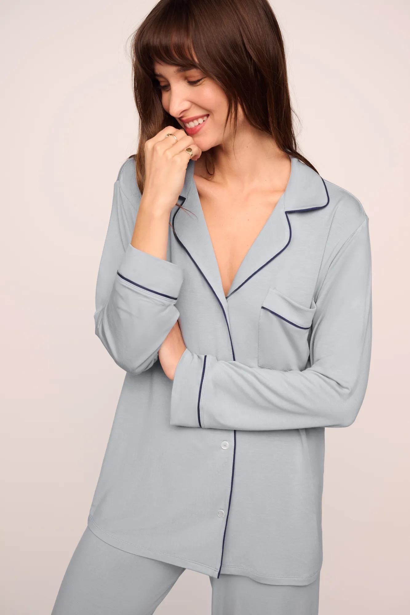 Womens | Gisele TENCEL Modal Long PJ Set | Gray Dawn/Navy