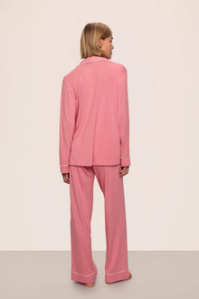 Model is wearing Gisele TENCEL Modal Long PJ Set in  Sunkissed Coral/Ivory