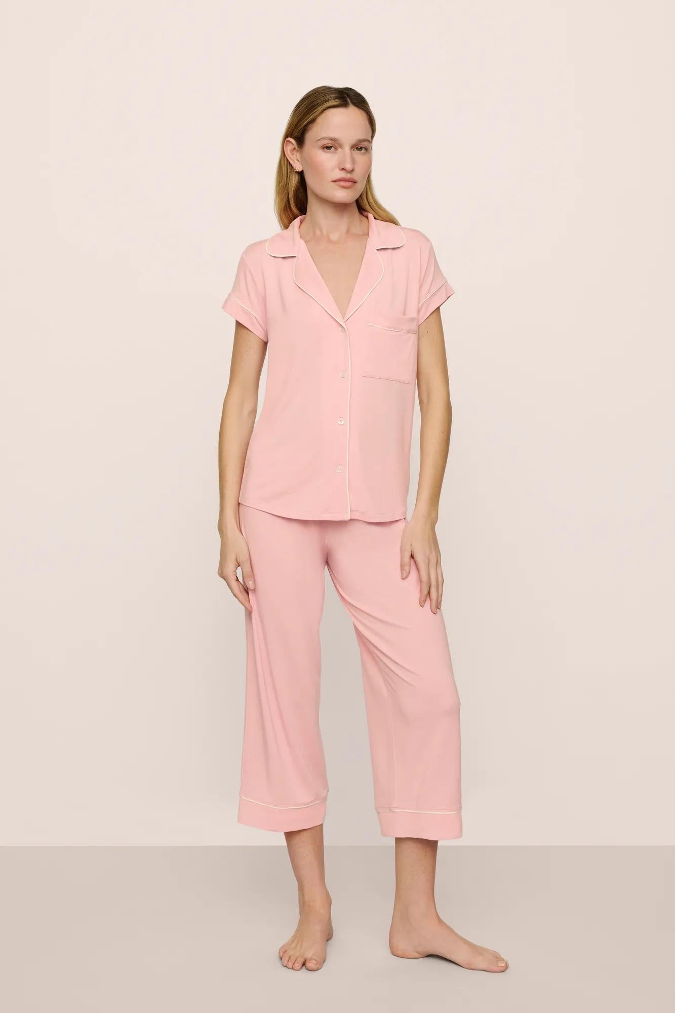 Womens | Gisele TENCEL Modal Short Sleeve Cropped PJ Set | Silver Pink