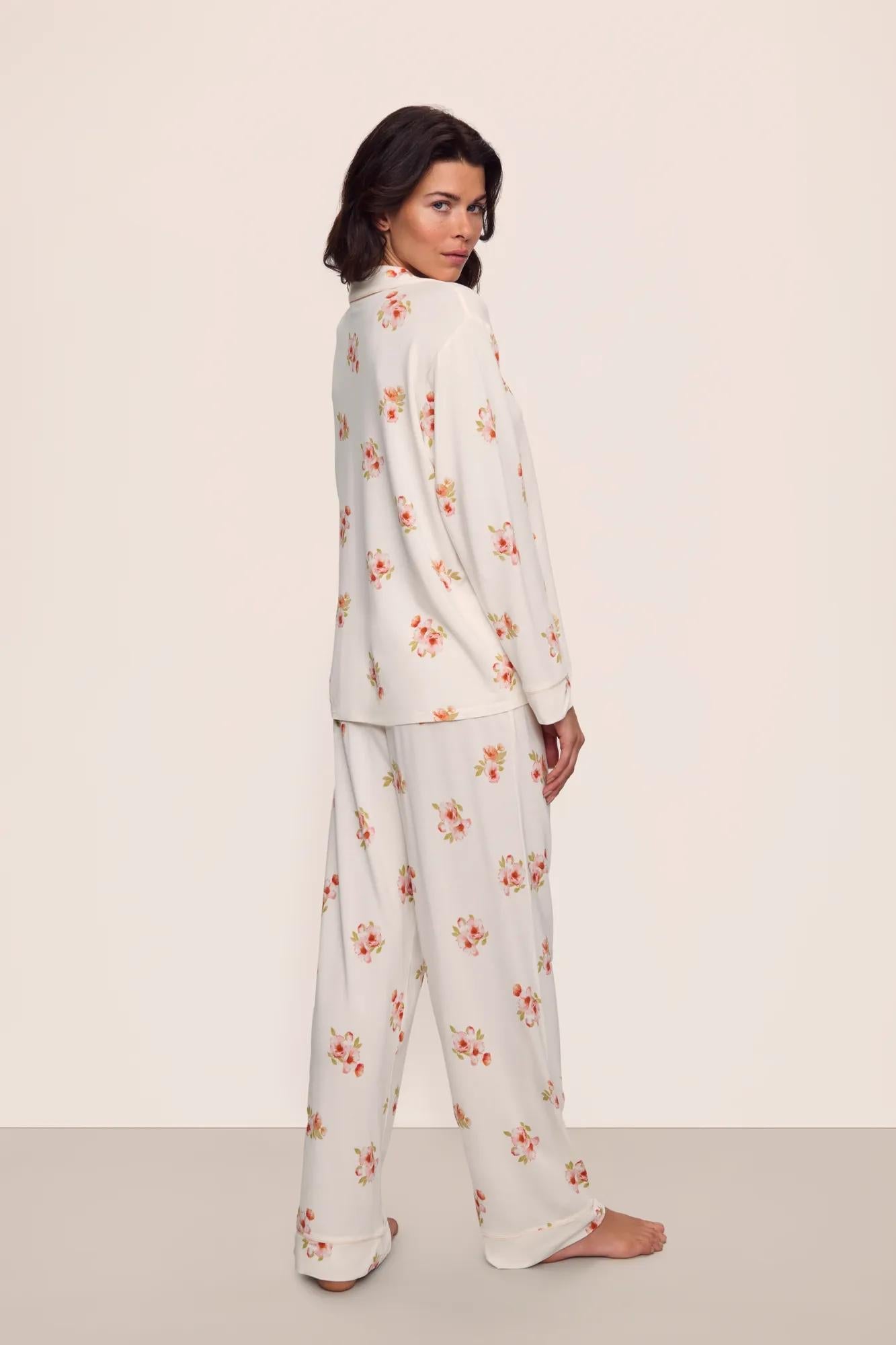 Womens | Gisele Printed Tencel Modal Long PJ Set | Floral Bloom Ivory/Vanilla Cream
