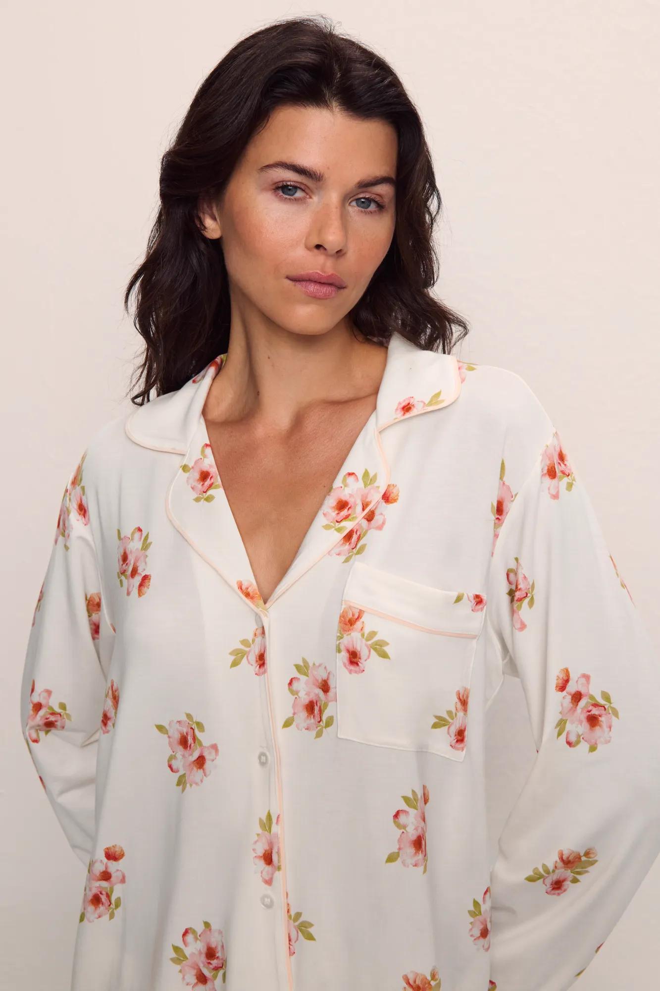 Womens | Gisele Printed Tencel Modal Long PJ Set | Floral Bloom Ivory/Vanilla Cream