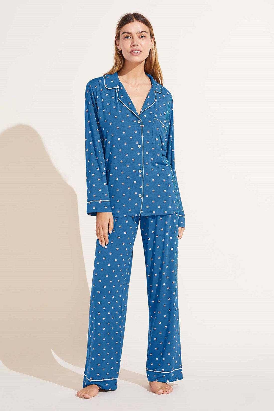 Gisele Printed TENCEL™ Modal Long PJ Set | Cerulean x Bone