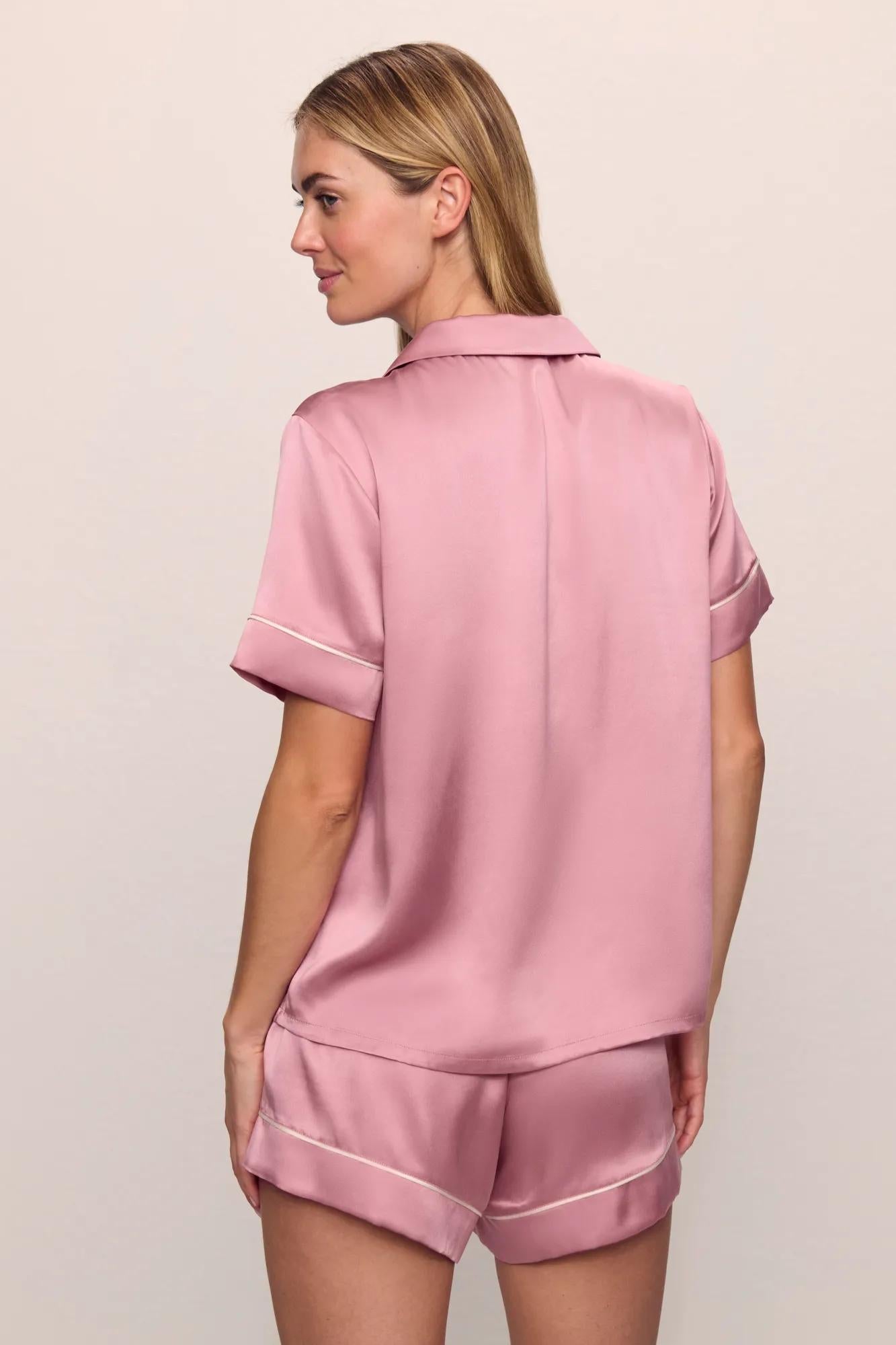 Womens | Inez Washable Silk Short PJ Set | Lilas/Ivory