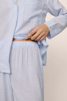 Model is wearing Nautico Long PJ Set in White/CornflowerBlue