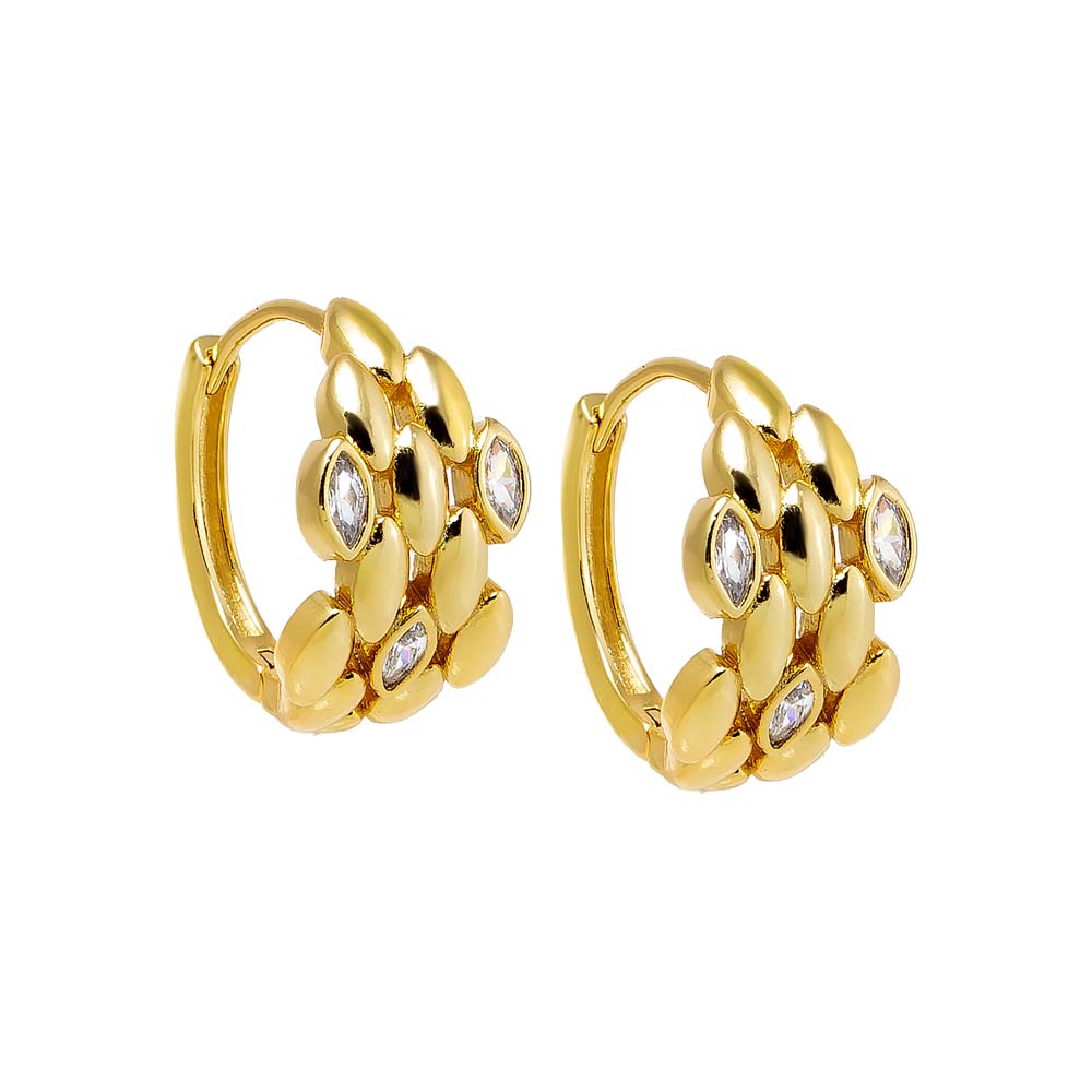 Gold CZ Scattered Watch Link Huggie Earring - Adina's Jewels