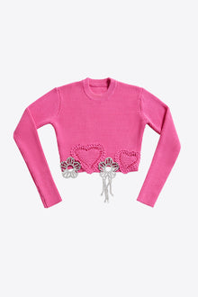 Crystal Crochet Flower Cropped Sweater | Fuchsia