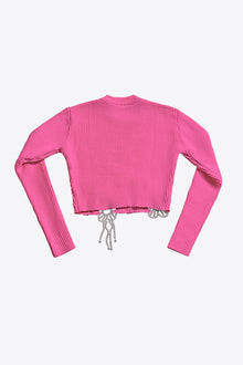 Crystal Crochet Flower Cropped Sweater | Fuchsia