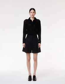 Another Tomorrow Pleated Shorts in Black – Linen Women's Trousers