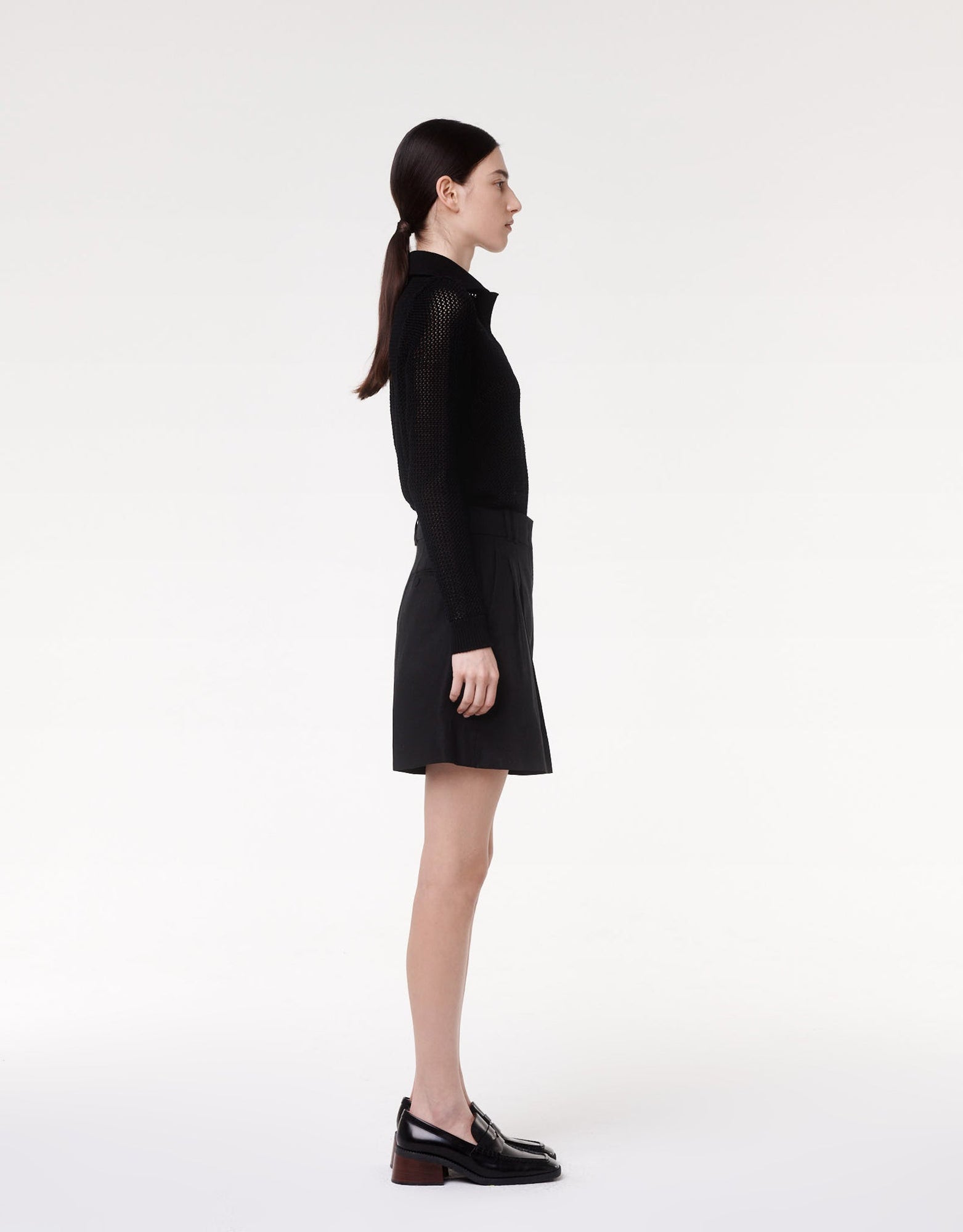Another Tomorrow Pleated Shorts in Black – Linen Women's Trousers