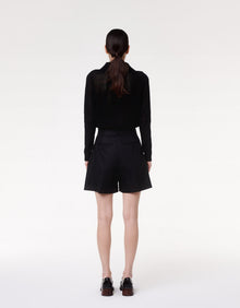 Another Tomorrow Pleated Shorts in Black – Linen Women's Trousers