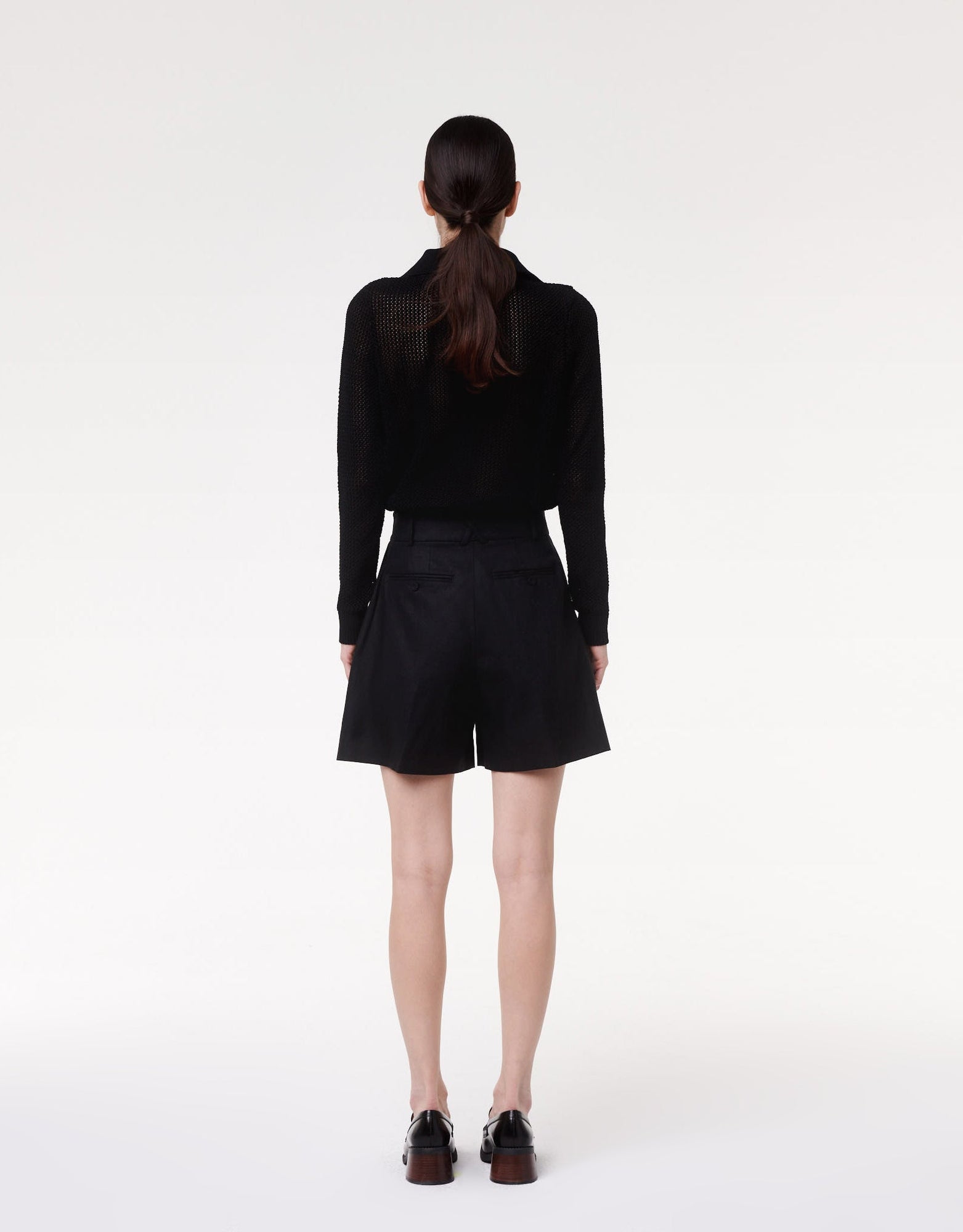 Another Tomorrow Pleated Shorts in Black – Linen Women's Trousers
