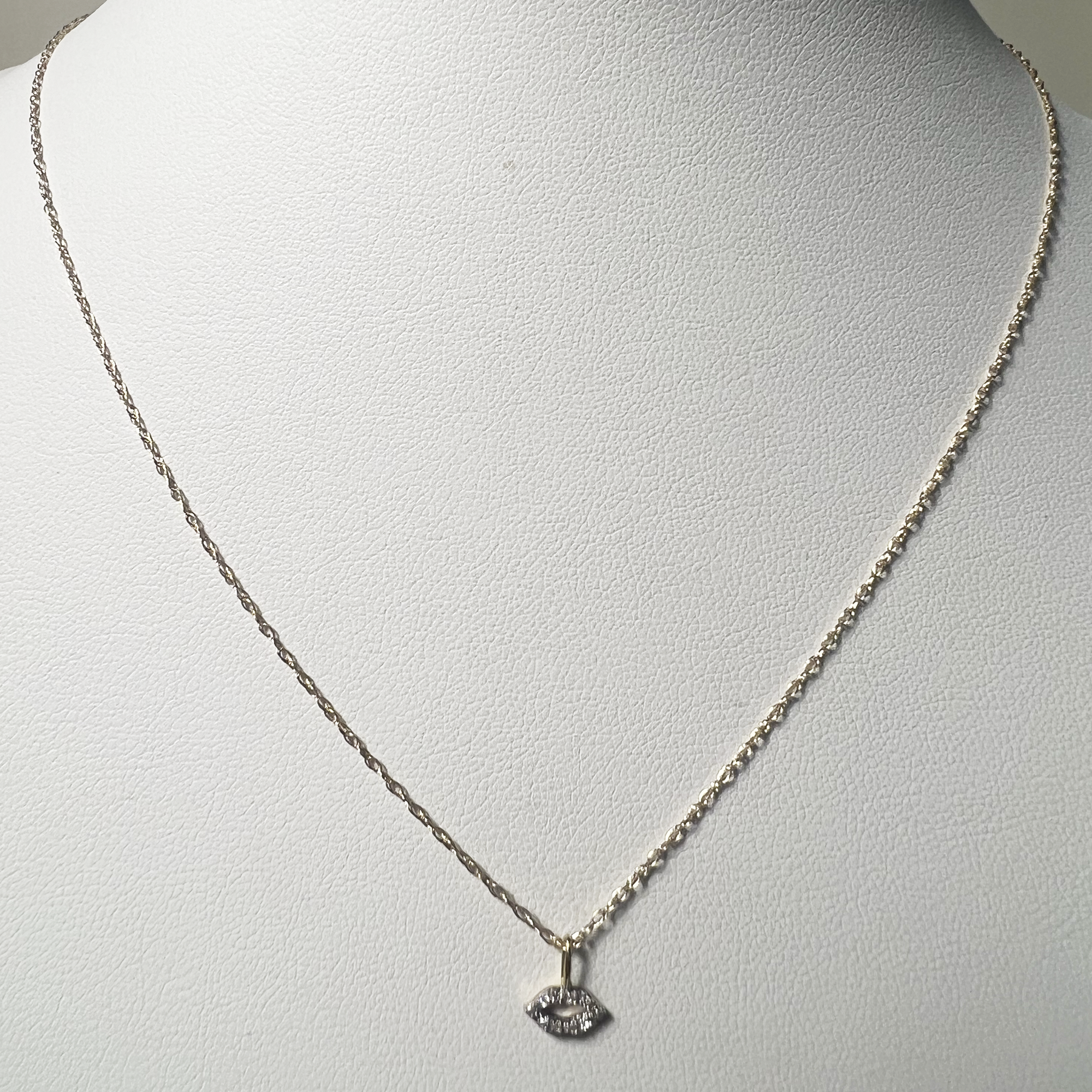 Pave Lips Necklace Pave Diamonds | 10K Yellow Gold | White Pave Diamond