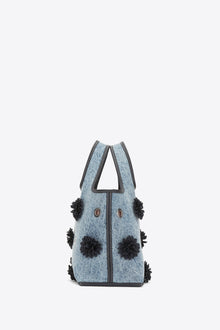 Denim Mini Market Tote with Leather Flowers | Washed Indigo