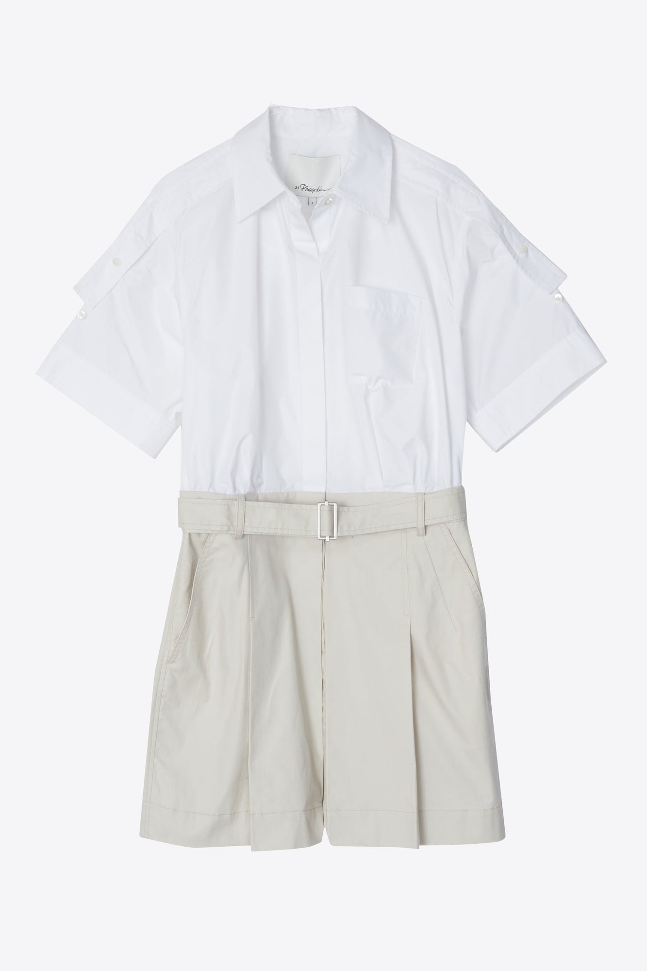Shirt Combo Dress with Pleated Skirt | White/Cement