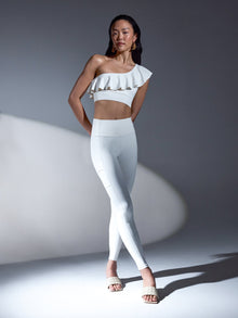 Carbon38 | Ruffle One Shoulder Bra in Diamond Compression | Cloud Dancer