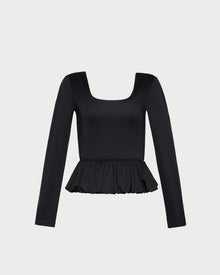 Posie Peplum Top in black jersey material.