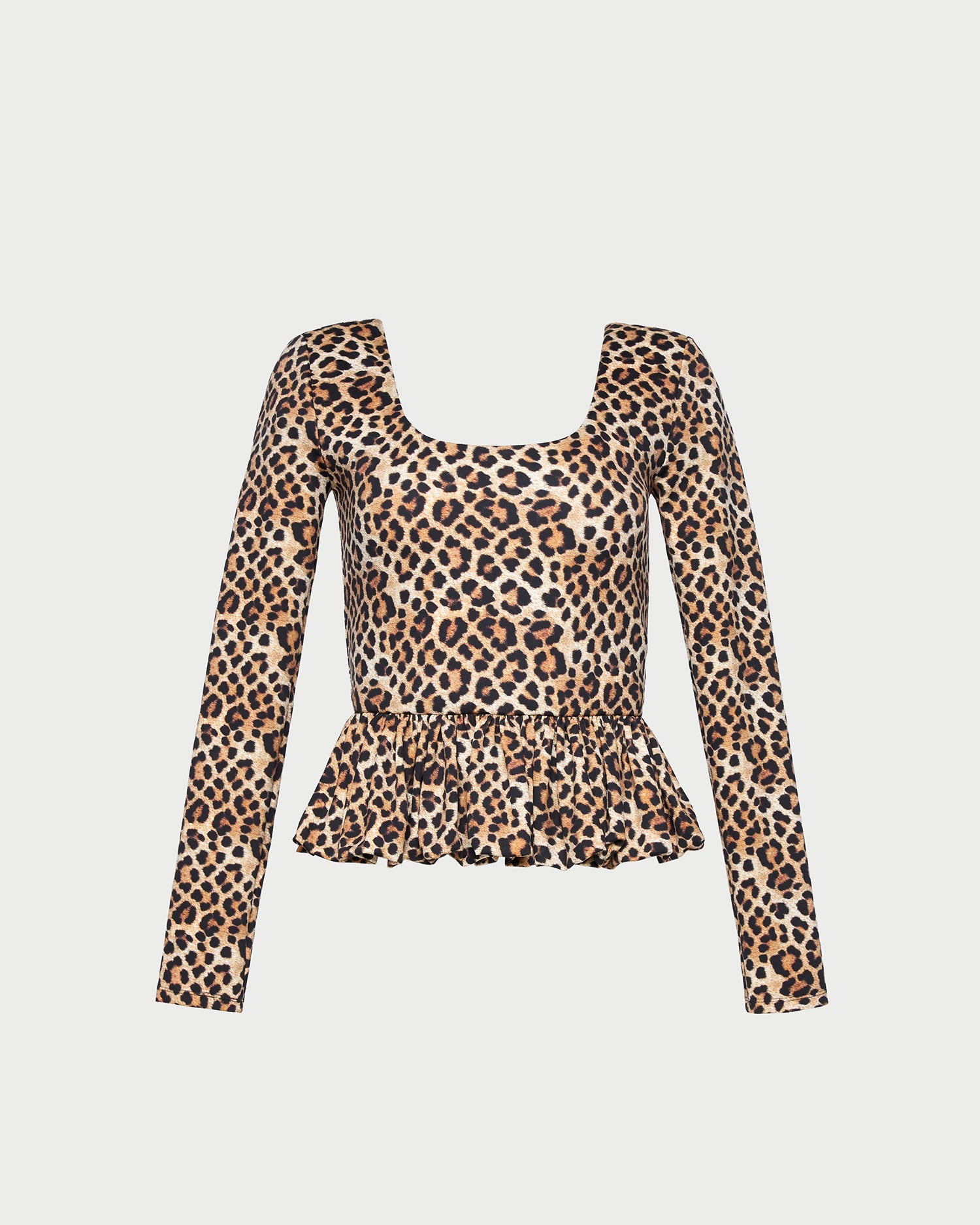 Posie Peplum Top in leopard print jersey material.