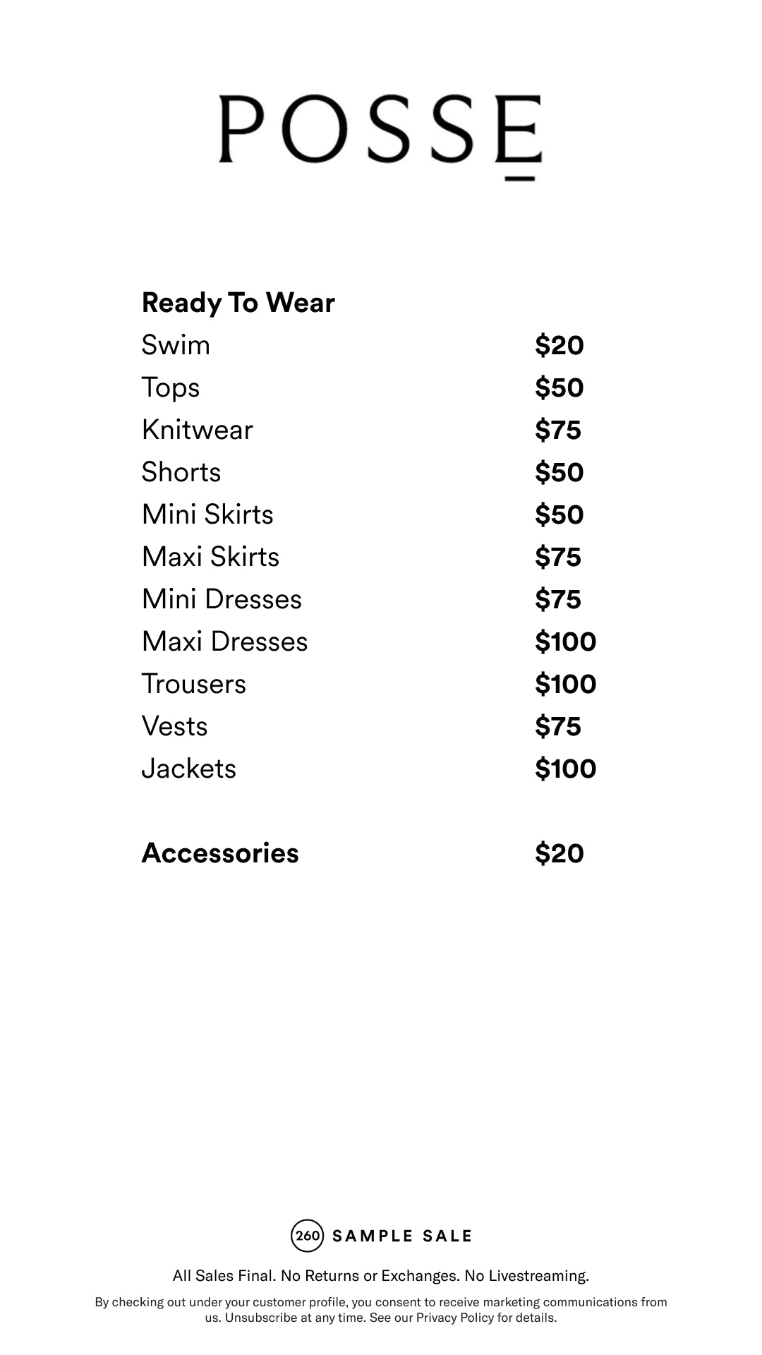 Price table