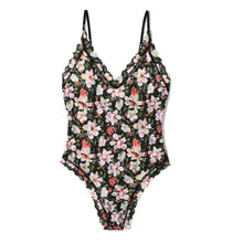 Thong Back Bodysuit | Dark Room Blooms (Black)
