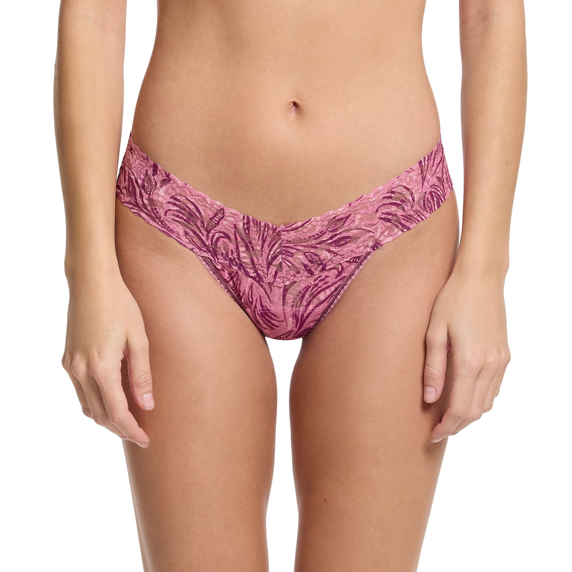 Signature Lace Low Rise Thong - II | In The Jungle (Pink)