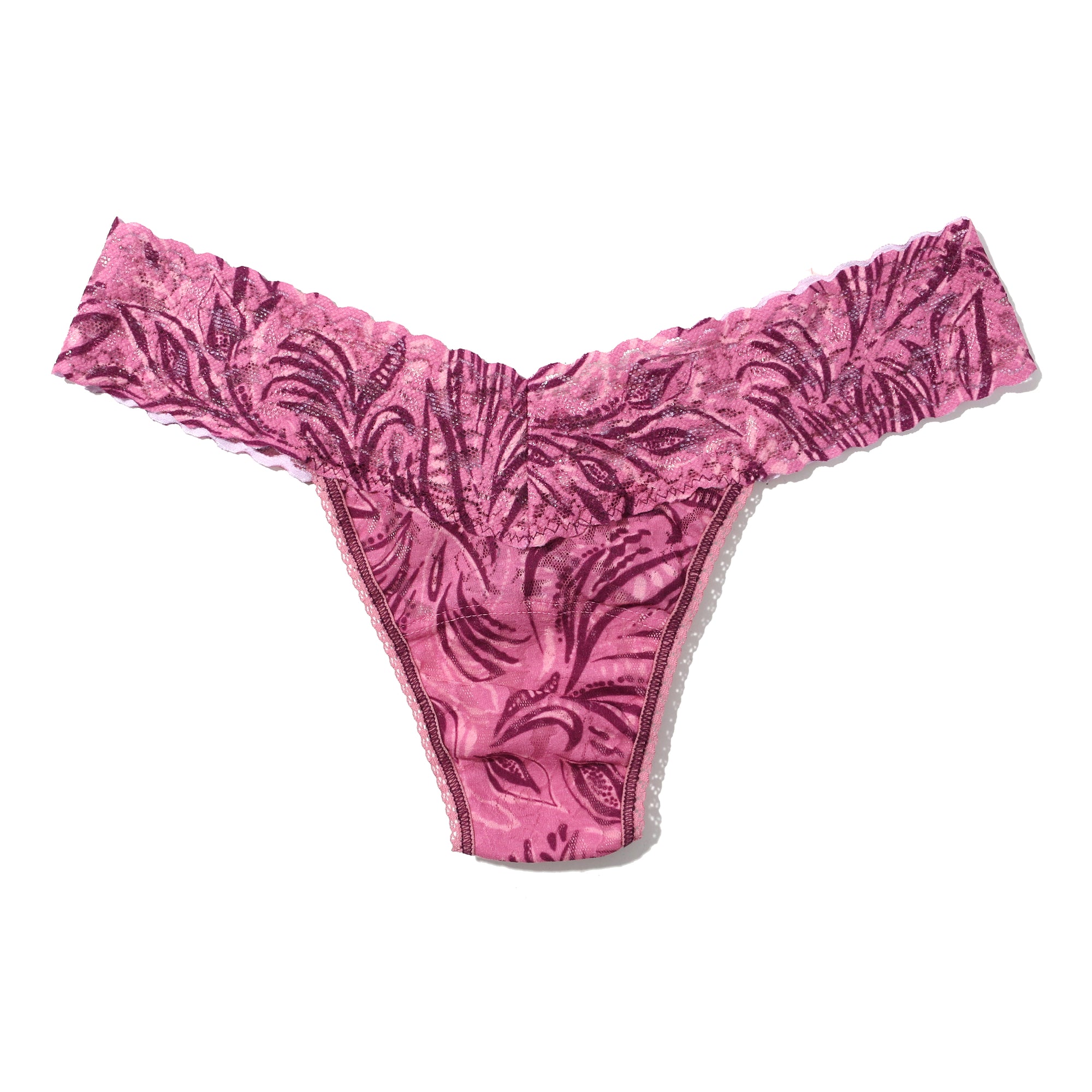 Signature Lace Low Rise Thong - II | In The Jungle (Pink)
