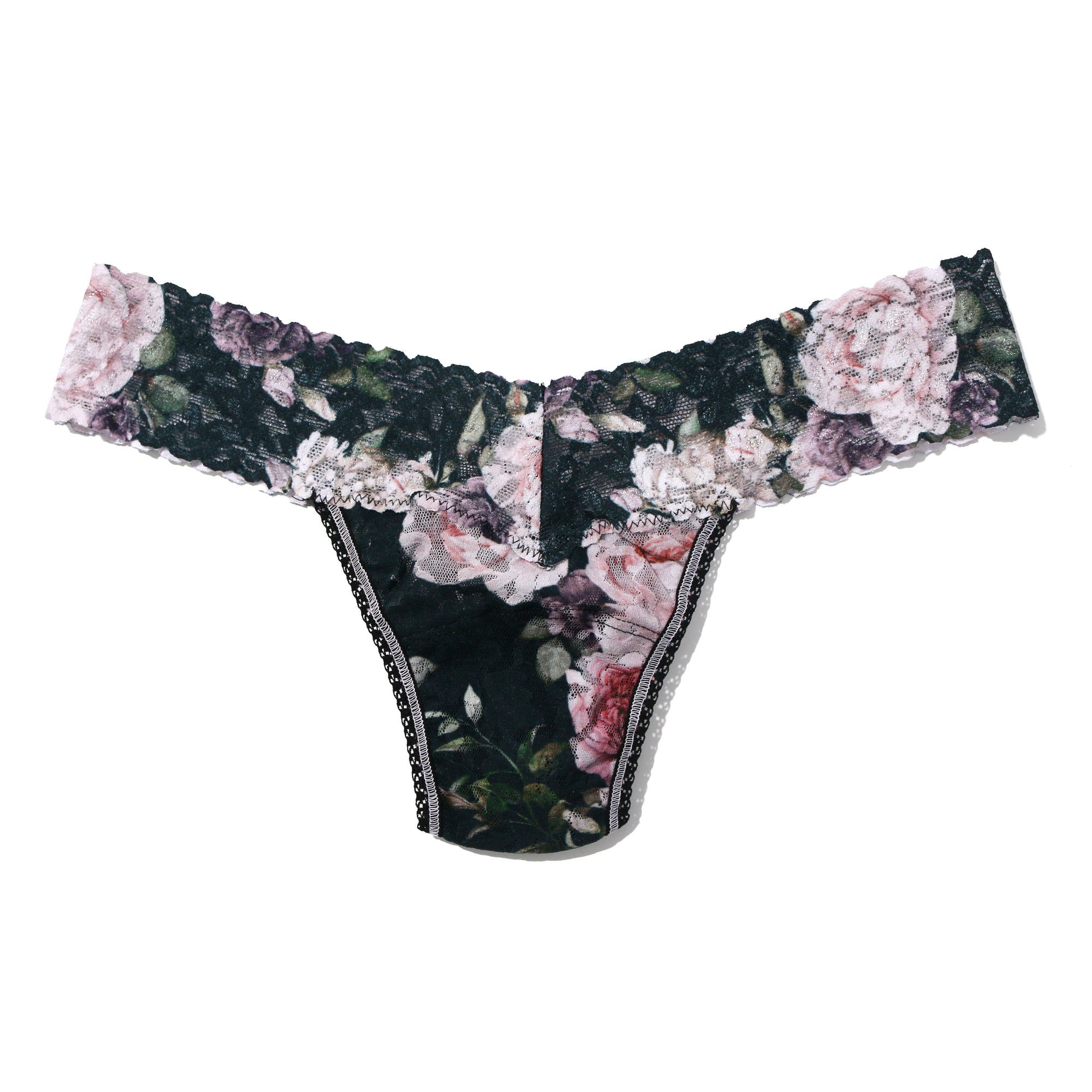 Signature Lace Low Rise Thong | Romantique (Black)