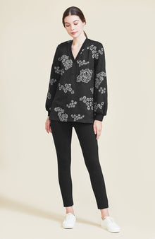 Embroidered Jersey V-Neck Tunic | Black