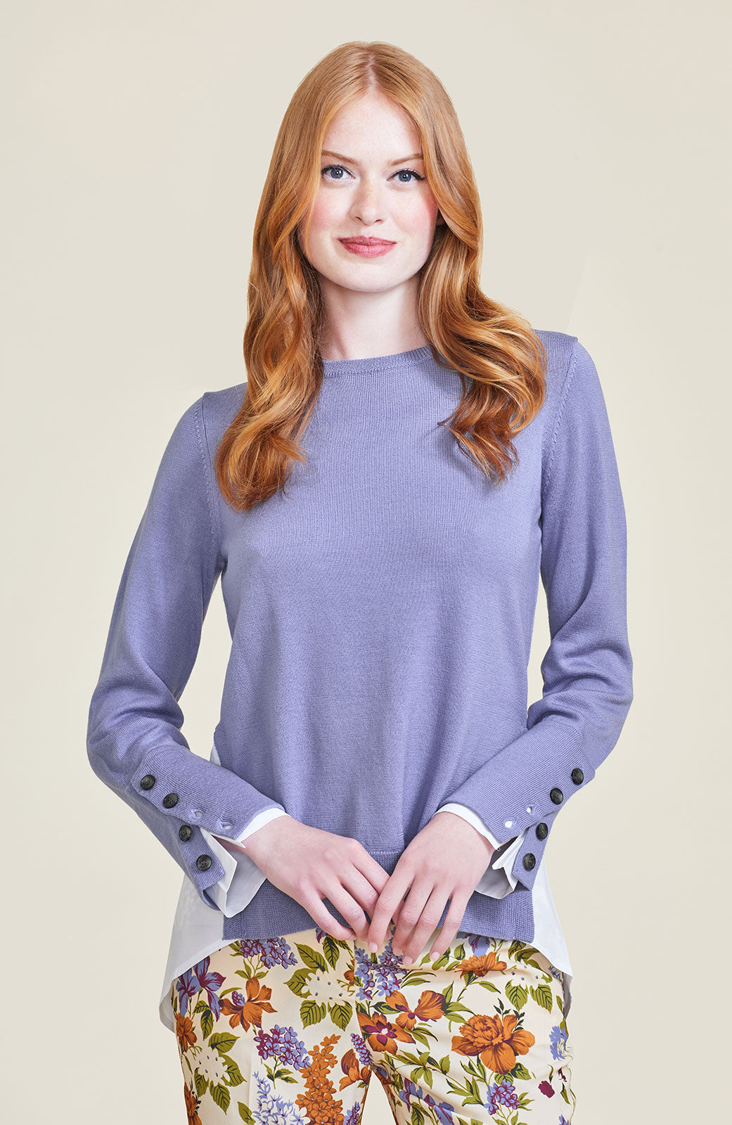 Poplin Combo Sweater | Periwinkle