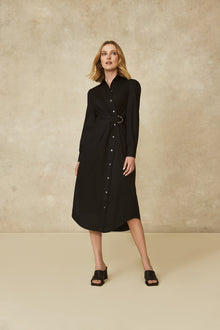 Cotton Poplin Asymmetrical Shirt Dress | Black