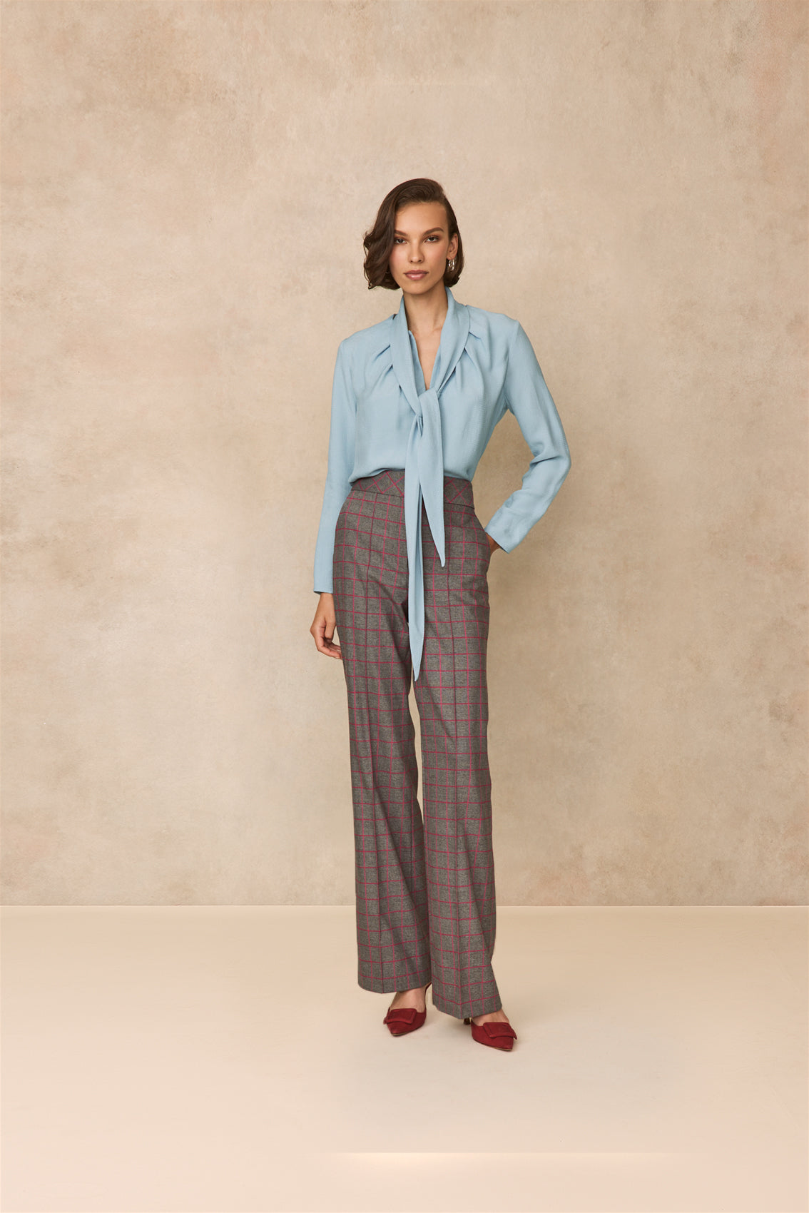 Textured Fluid Crepe Tie Neck Blouse | Frost