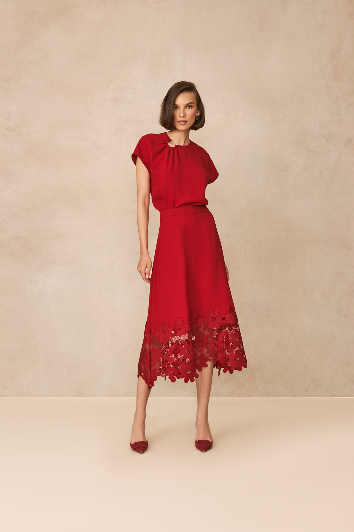 Fluid Crepe Shirred Detail Top | Ruby