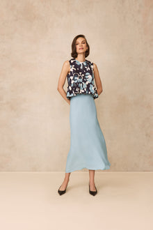 Floral Painted Cotton Flounce Hem Top | Navy Multi