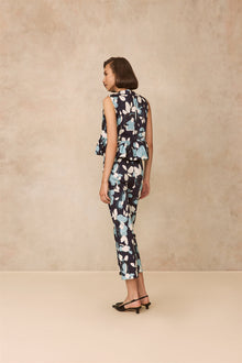 Floral Painted Cotton Kate Pant | Navy Multi