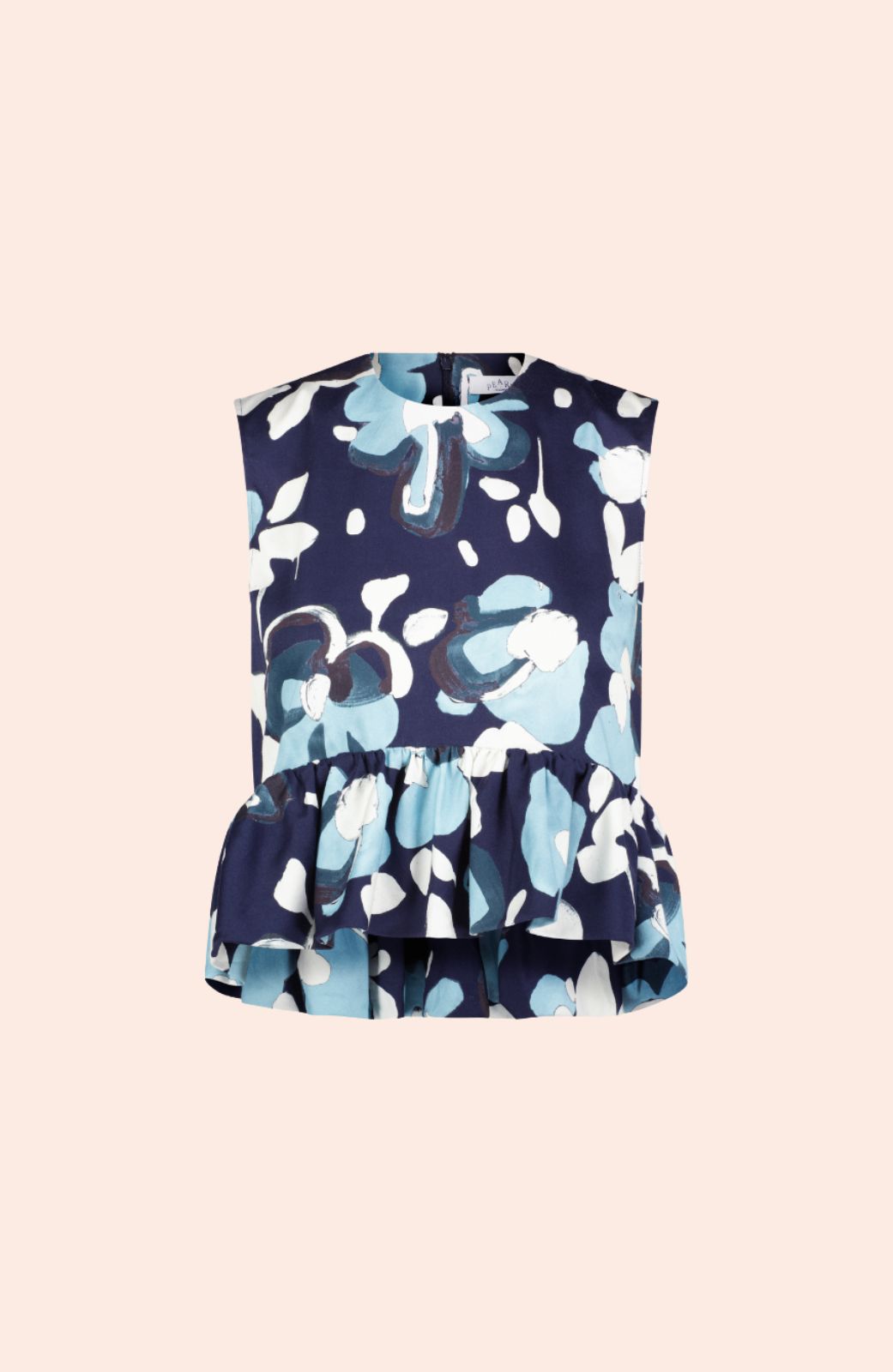 Floral Painted Cotton Flounce Hem Top | Navy Multi