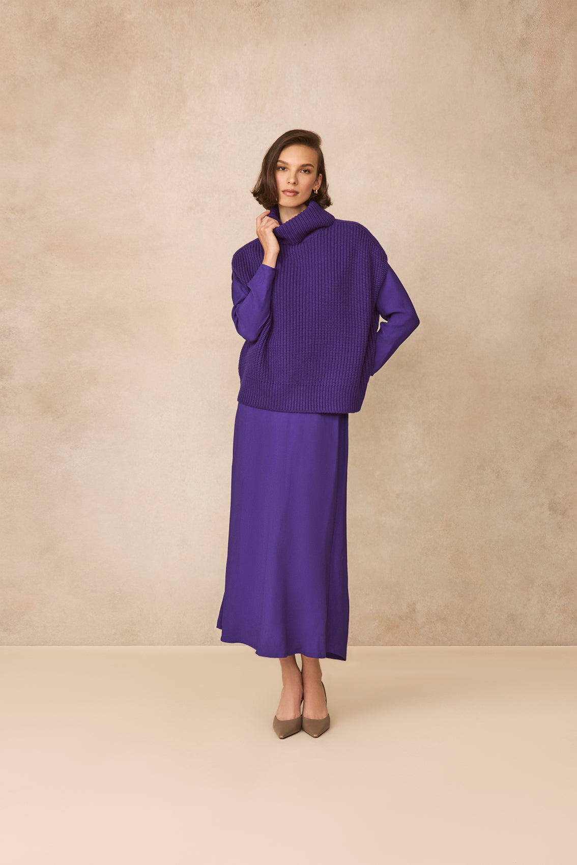 Textured Fluid Crepe Skirt | Violet