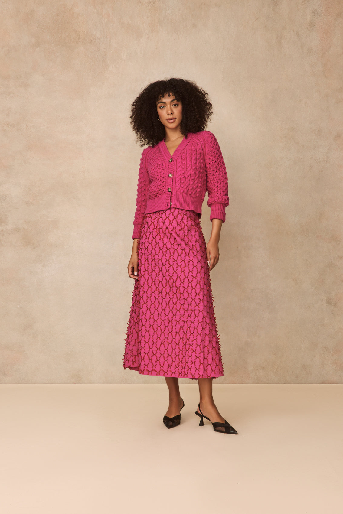 Cable Knit Cardigan | Magenta