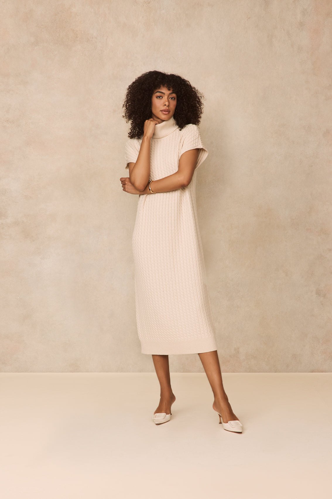 Sleeveless Cable Knit Dress | Ivory