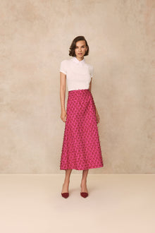Bow Embroidered Poplin Midi Skirt | Magenta