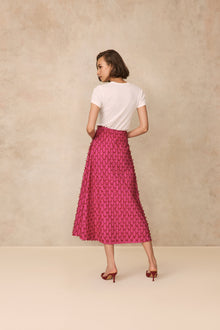 Bow Embroidered Poplin Midi Skirt | Magenta
