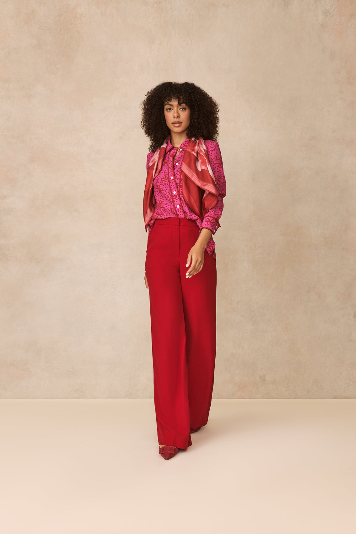 Bow Printed Crepe Tipped Shirt | Magenta