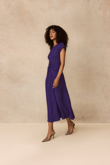 Textured Fluid Crepe Shirred Dress | Violet