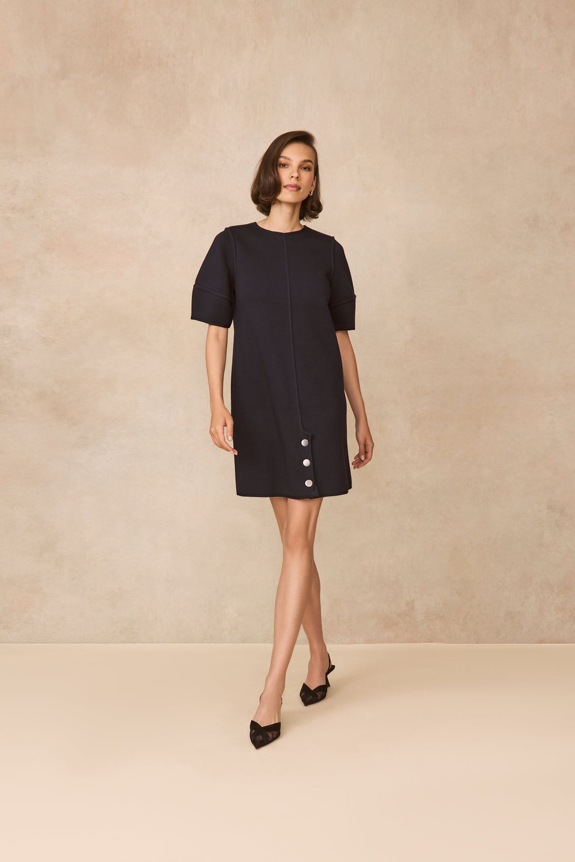 Double Face Jersey Reversible Tunic Dress | Navy/Frost