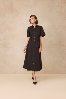 Coated Poplin Shirt Dress | Black