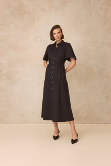 Coated Poplin Shirt Dress | Black