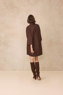 Coated Poplin Tunic Dress | Chocolate