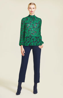 Floral Jacquard High Neck Top | Emerald Multi